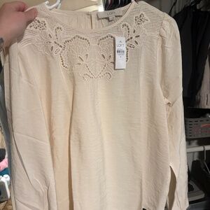 LOFT Women's White Lace Shirt Size M